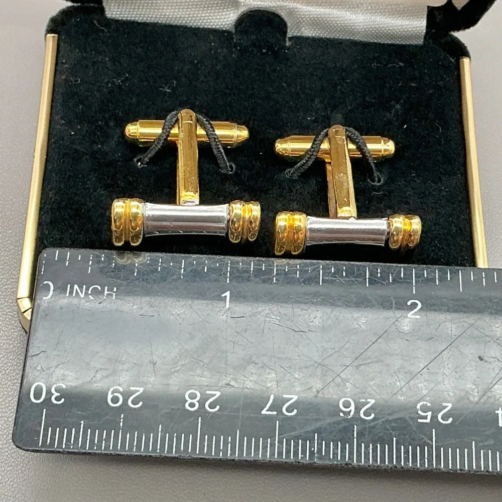 Louis Roth Cufflinks Mens Two Tone Gold Silver Tone Bar Vintage Original Box